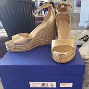 Stuart Weitzman Gold Espadrille Wedges